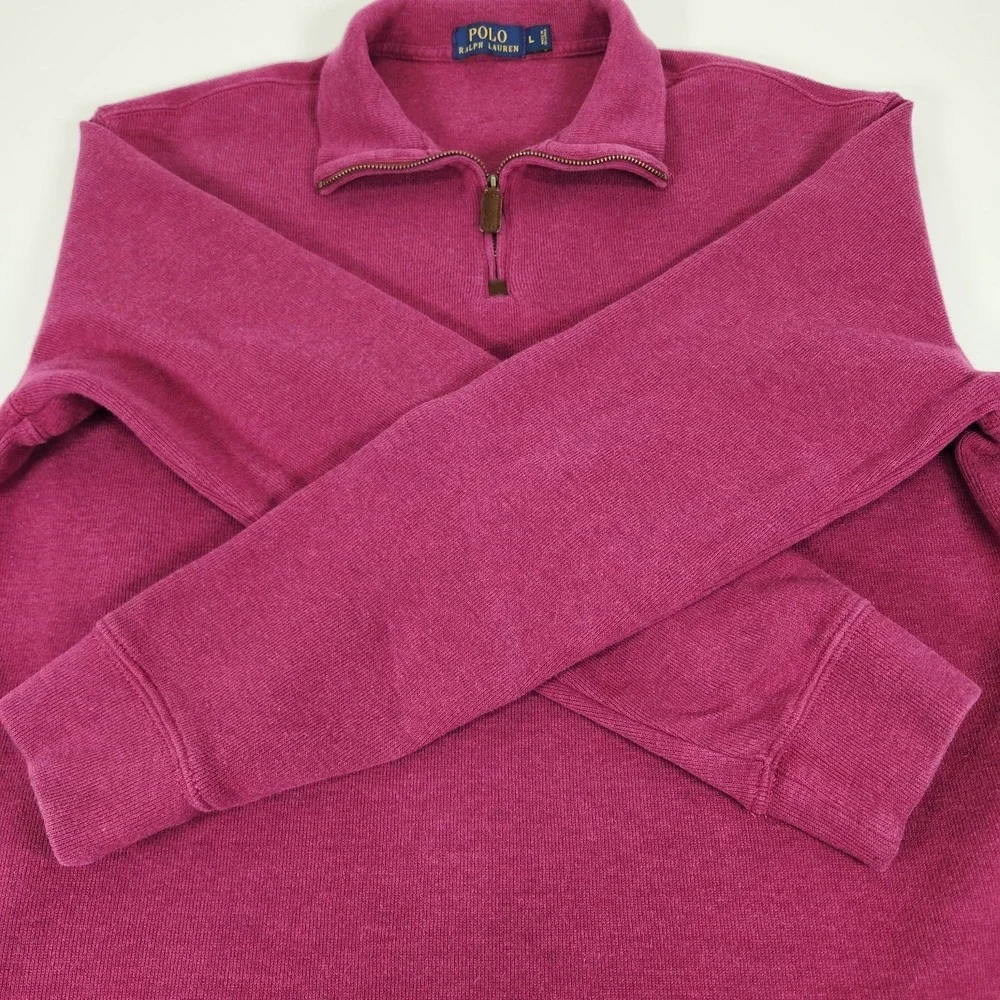 Polo Ralph‎ Lauren Sweater Mens L Magenta Quarter Zip Mock Neck Cotton Pullover